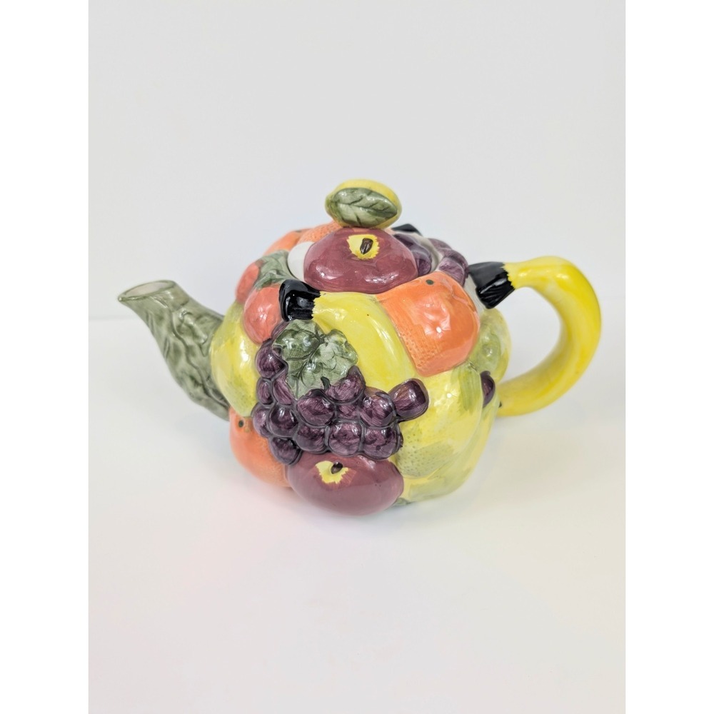 Fruit Cornacopia Tea Pot With Lemon Lid  Hand & Banana Pot Handle Vintage